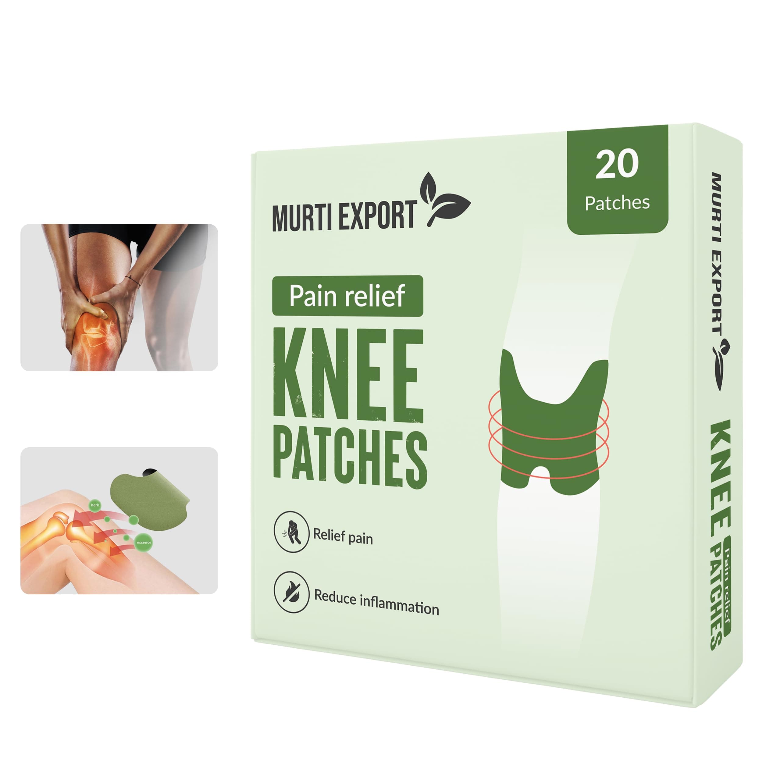 Murti Export Pain Relief Patches - 20 Knee Pain Patches (Specially Designed for Knee Joints) | 100% Safe & Natural Knee Pain Relief Products | INSTANT RELIEF | NO SIDE EFFECTS