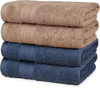 MYTRIDENT Soft Comfort Air Rich Towel 100% Cotton Hand Towel for Daily use, 500 GSM Highly Absorbent Towels for Men/Women, 4Pc Hand Towel Set (41 cm X 66 cm), Acorn and Navy