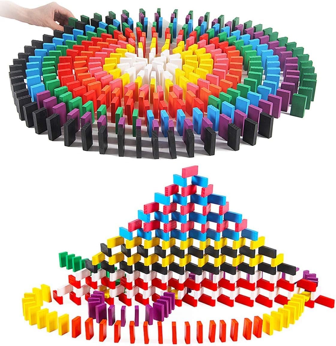 SHINETOY® 120 Pcs Colorful Wooden Domino Blocks Set Domino Tile Bulk Building Racing Stacking Games Educational Toys for Kids Birthday Party Favor (120 pcs)