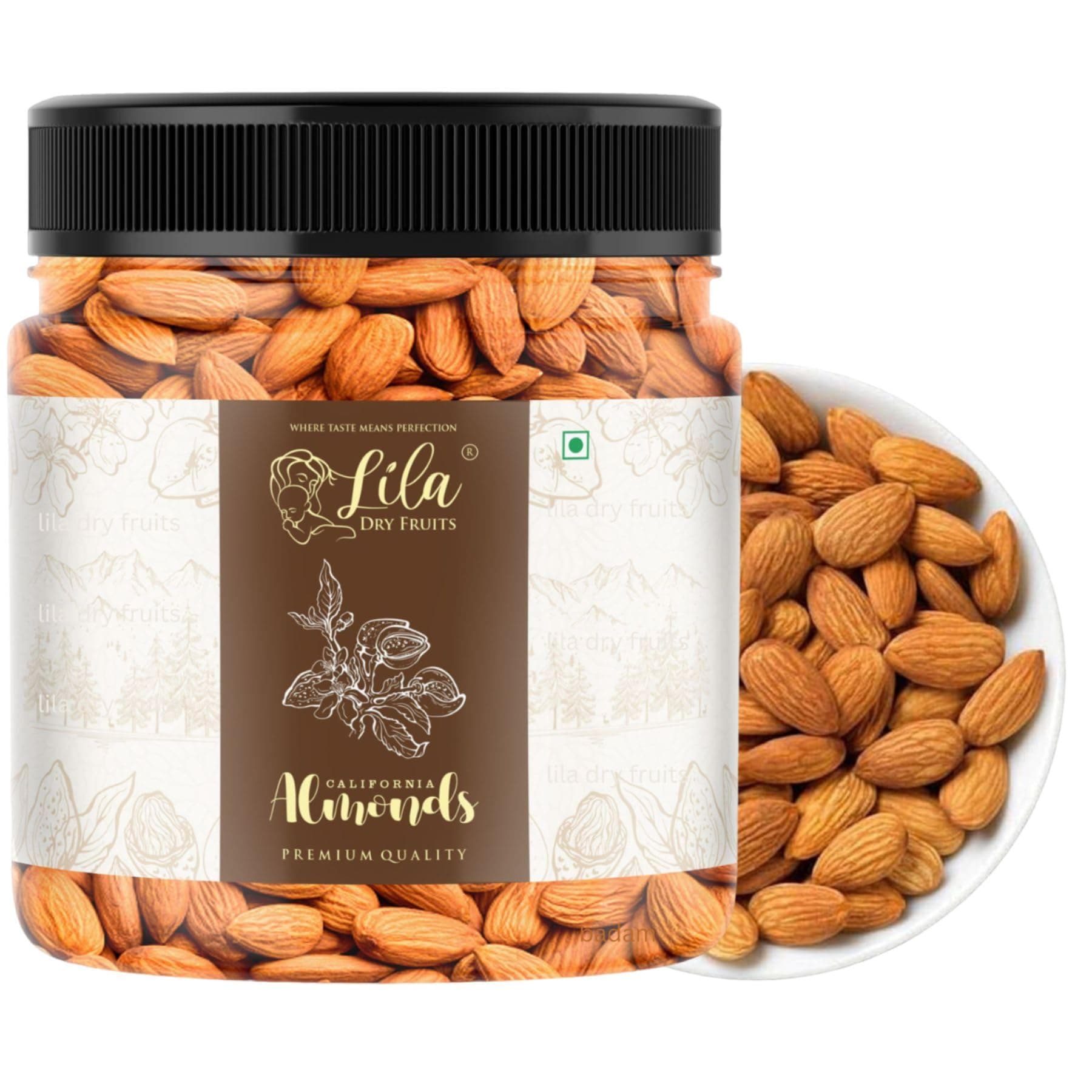 LILA DRY FRUITS California Almonds 250 Gms | Premium Whole Almond Ideal for Snacking, Dessert Topping | Natural, Crunchy Badaam, Fresh & Raw Badam | Dry Fruits Perfect for Gifting