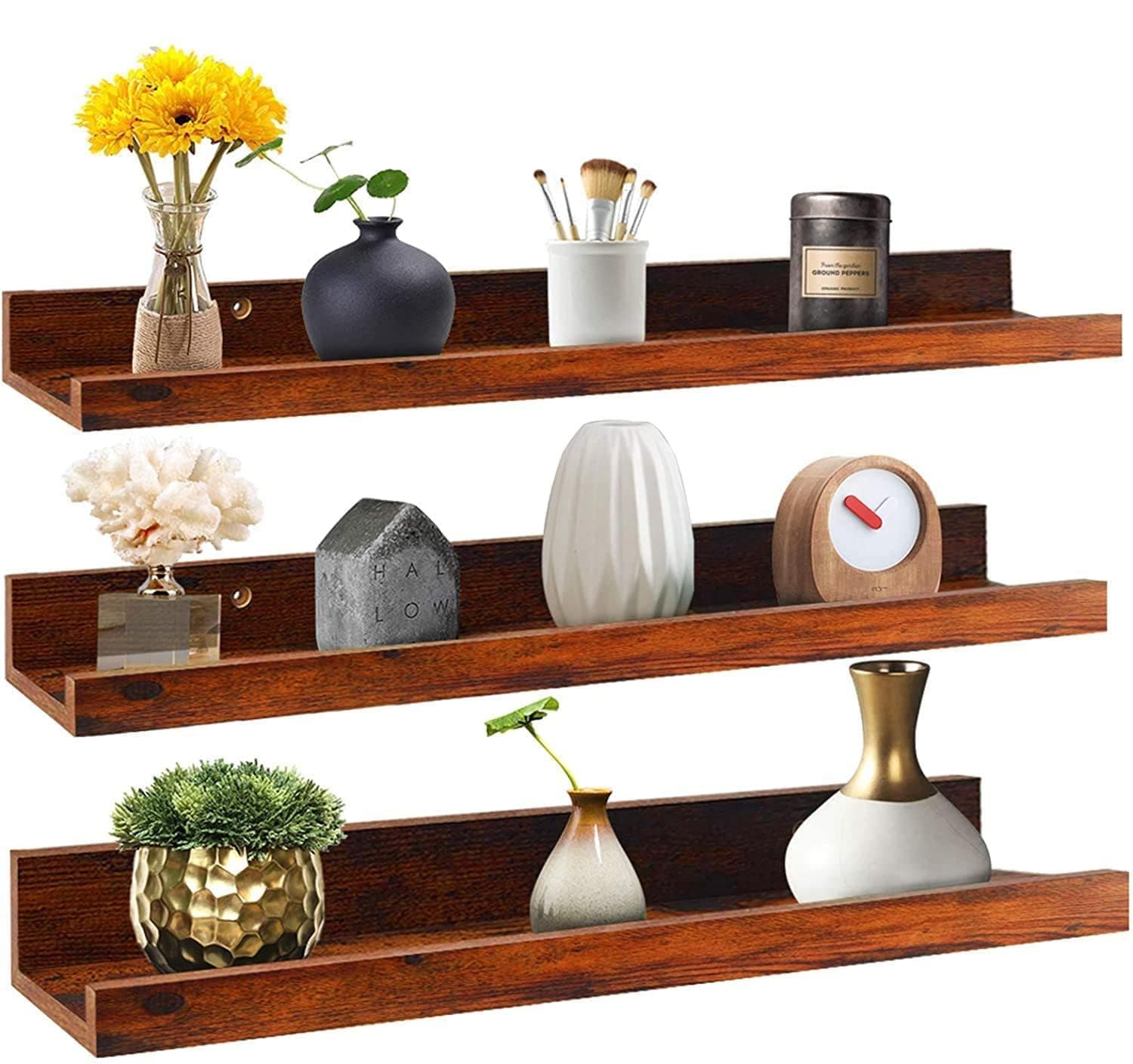 BEWROXIK Engineered Wood Floating Shelves, Wall Shelf Hanging Shelf for Bathroom, Bedroom, Toilet, Kitchen, Office, Living Room Décor Set of 3 Shelves (16 Inches)