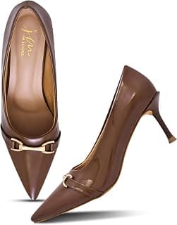 JM LOOKS Women Pointed Toe Stiletto Heel Pumps with Upper Metal Chain Detail for Formal Wear