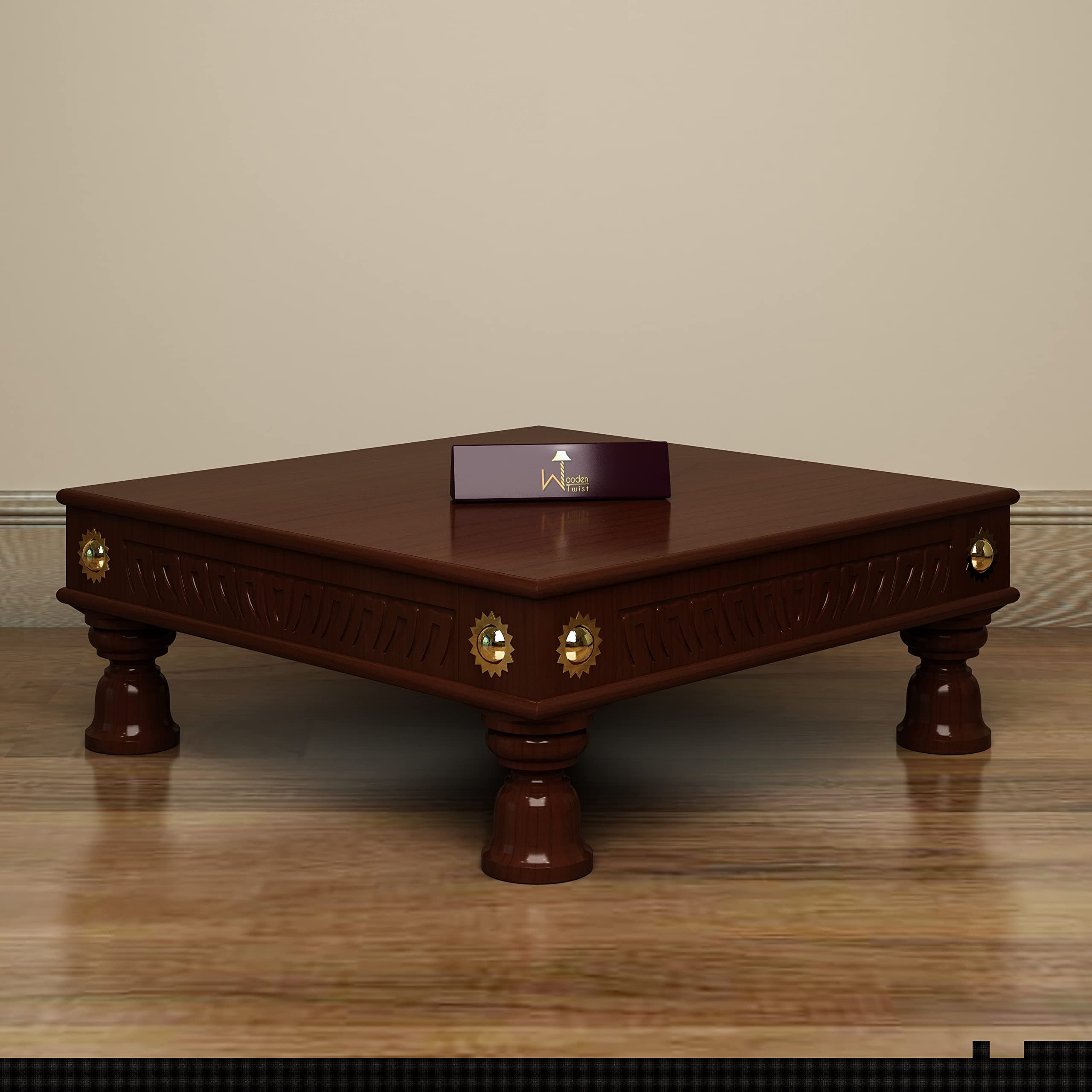 Wooden Twist Handmade Beautiful Design Chowki, Teak Wood