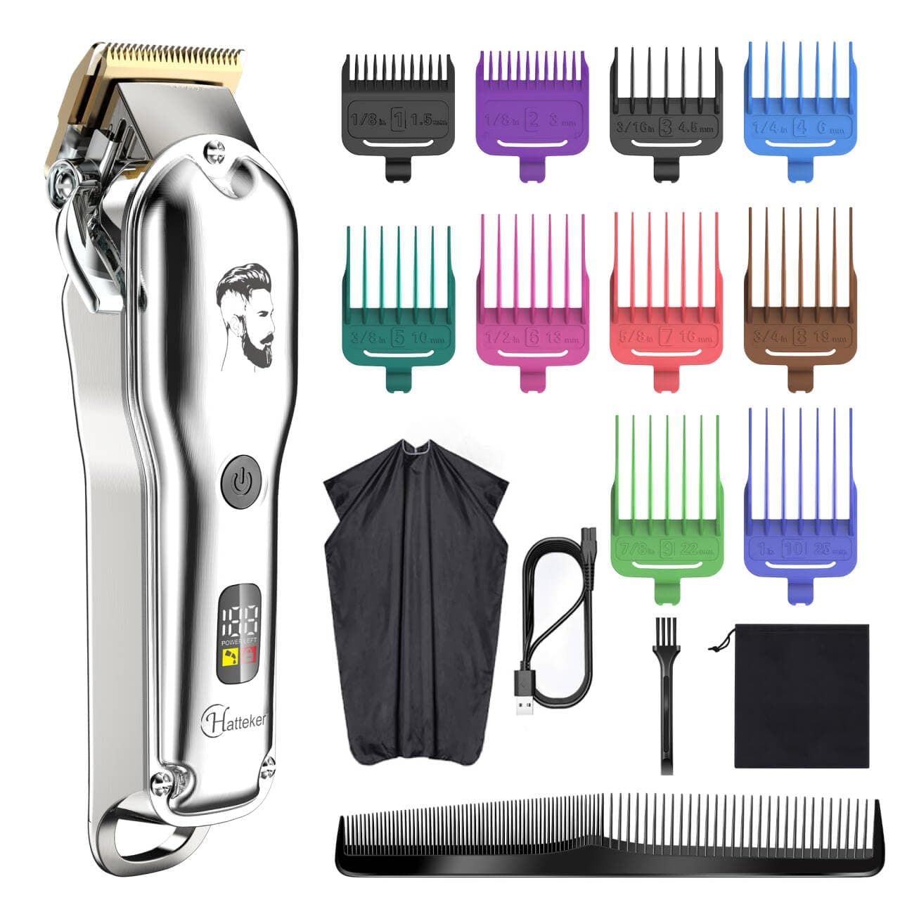 Hatteker Hair Trimmer, Battery Powered, Silver
