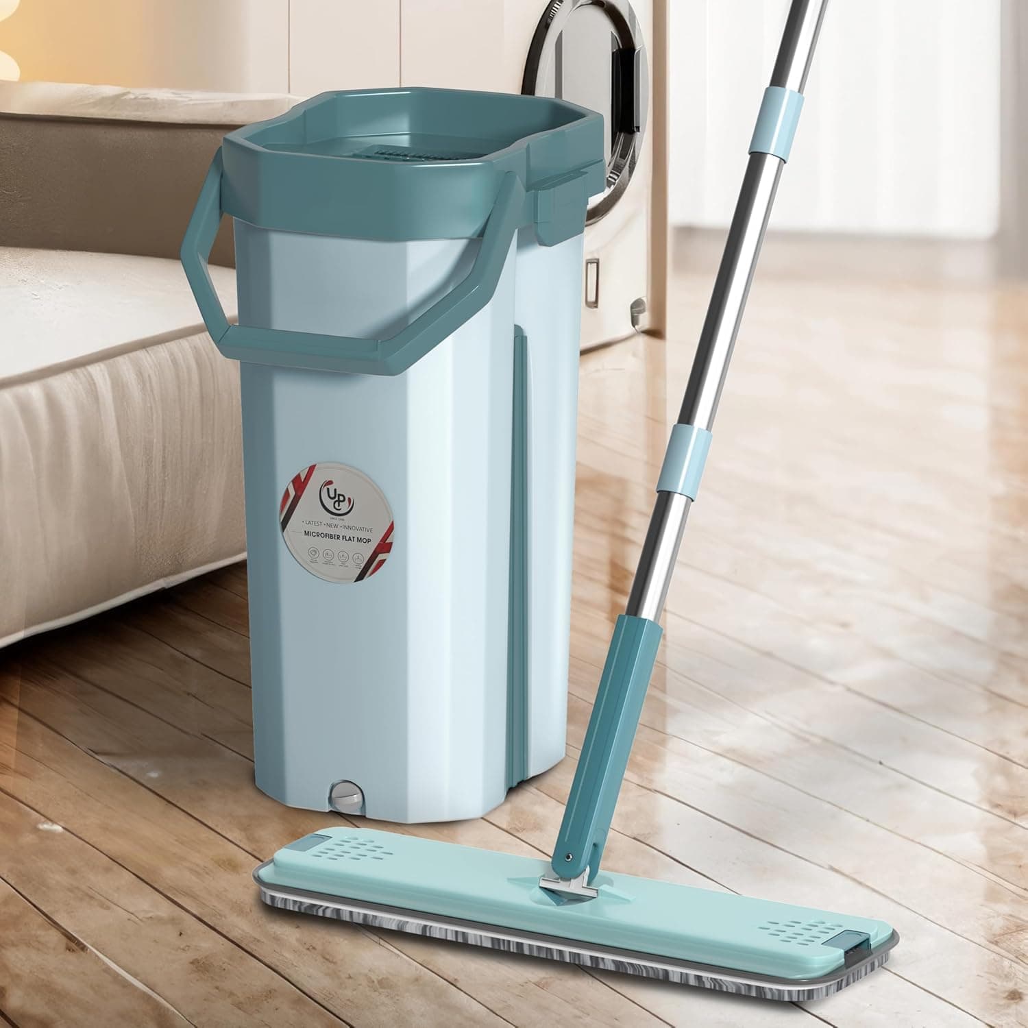 UPC 360° Rotating Microfiber mop for Floor Cleaning Flat Mop for Home Cleaning Floor| Hands-Free Squeeze & Wash FlatMop System for Home (Green)