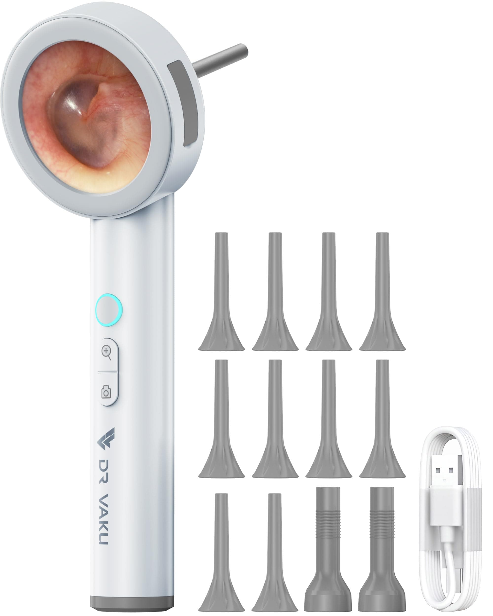 DR VAKU® ENTVISION PRO Digital Otoscope Smart Ear Inspection Kit with 1.8 inch IPS Screen 1080p HD Camera & 6 LED Lights for Nose, Throat, Dental, Skin Video Recording SD Card Support + 13 Silicone Tips Free- White