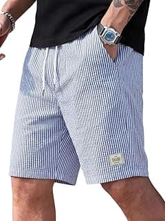 SMOWKLY Men's Cotton Casual Shorts | Elastic Waist with Drawstring | Striped Half Pants for Men | Lightweight & Comfortable for Beach Vacations, Casual Daily Outings & Sleepwear Bermuda Shorts