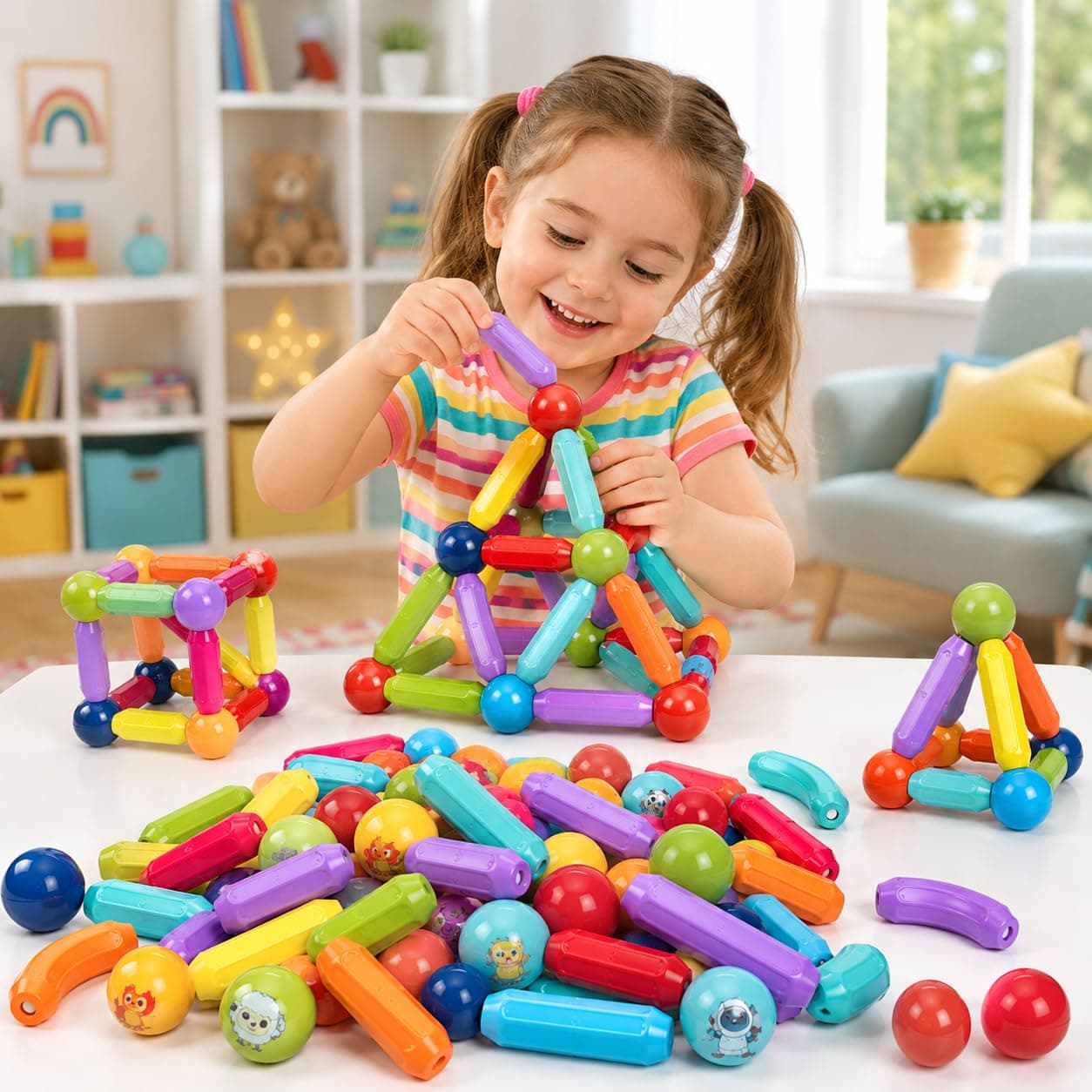 Chanak 36 PCS Magnetic Sticks Building Blocks for Kids & Toddlers - Magnet Stick with Balls, Educational STEM Learning Safe Magnet Stick Construction - Montessori Magnetic Toy for Boys & Girls Age 3+