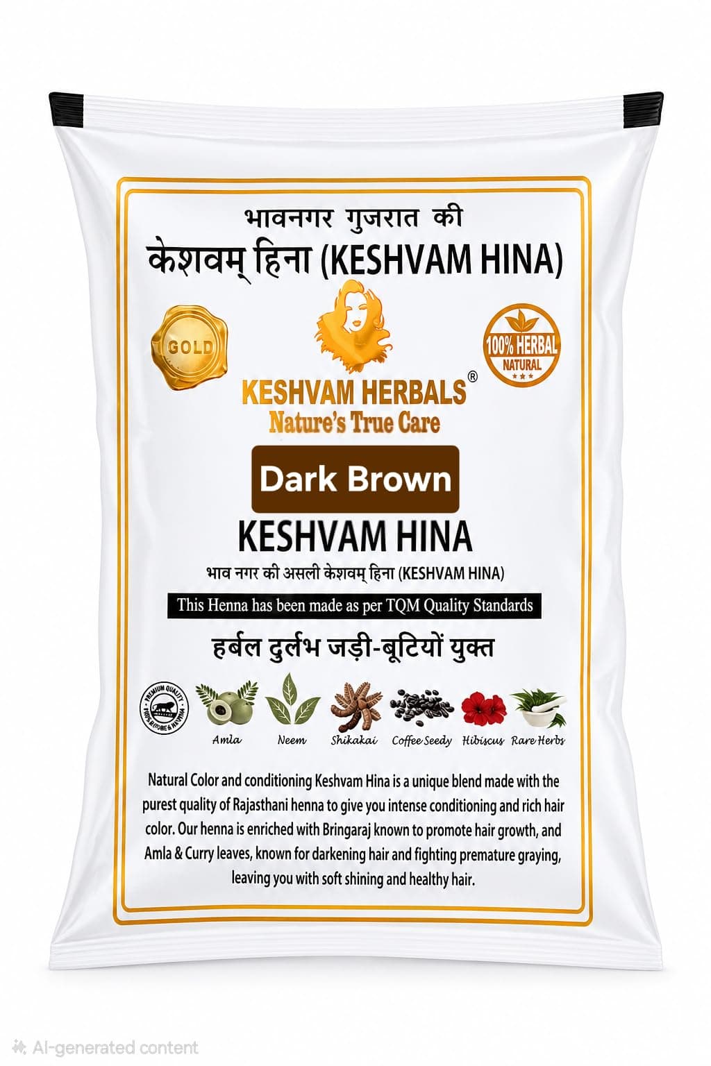 Keshvam Natural Herbal | Henna Powder | Hair Coloring | Henna Powder for Hair Colour | Henna Hair Mehndi for Men & Women| No Added Chemicals, Original Bhavnagar (Pack of 5) Dark Brown