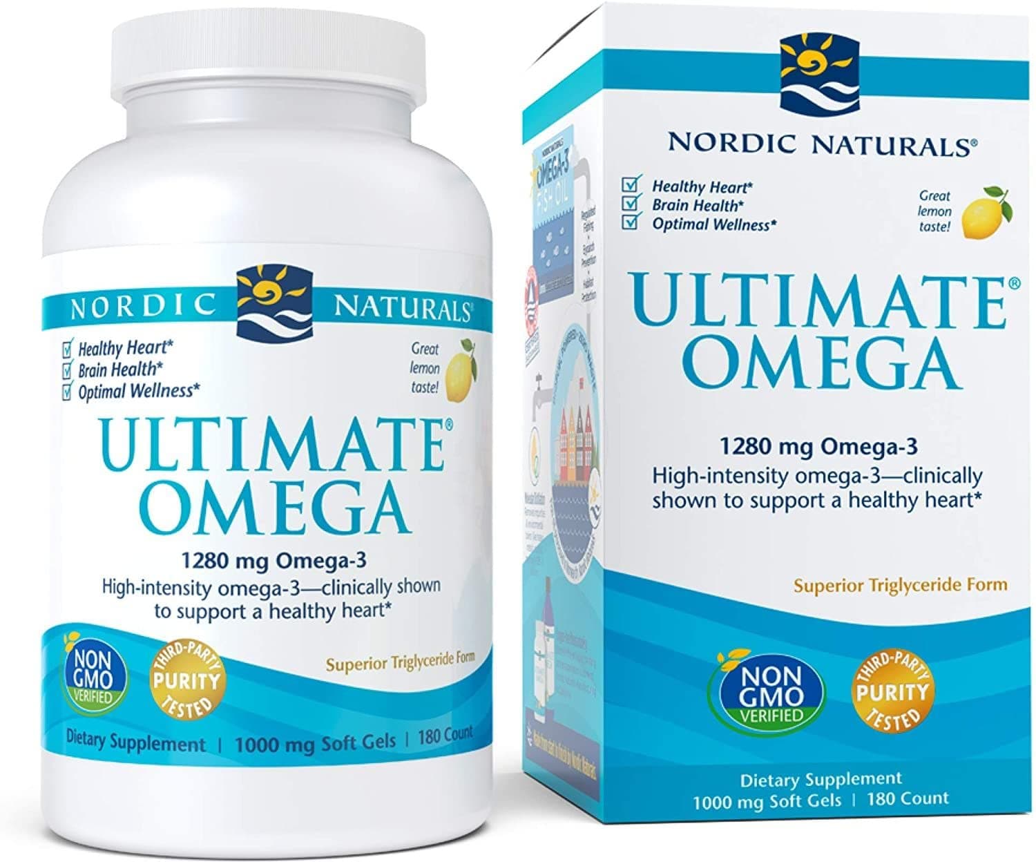 Nordic Naturals Ultimate Omega 3 Fish Oil Softgels | 1280 Mg EPA & DHA Supplement For Men & Women | High-Potency Supplement | Lemon Flavour 180 Softgels