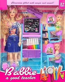 SUPER TOY Folding Hands Teacher Doll Playset Toy with 2 Baby Doll Play Set for Kids Girls