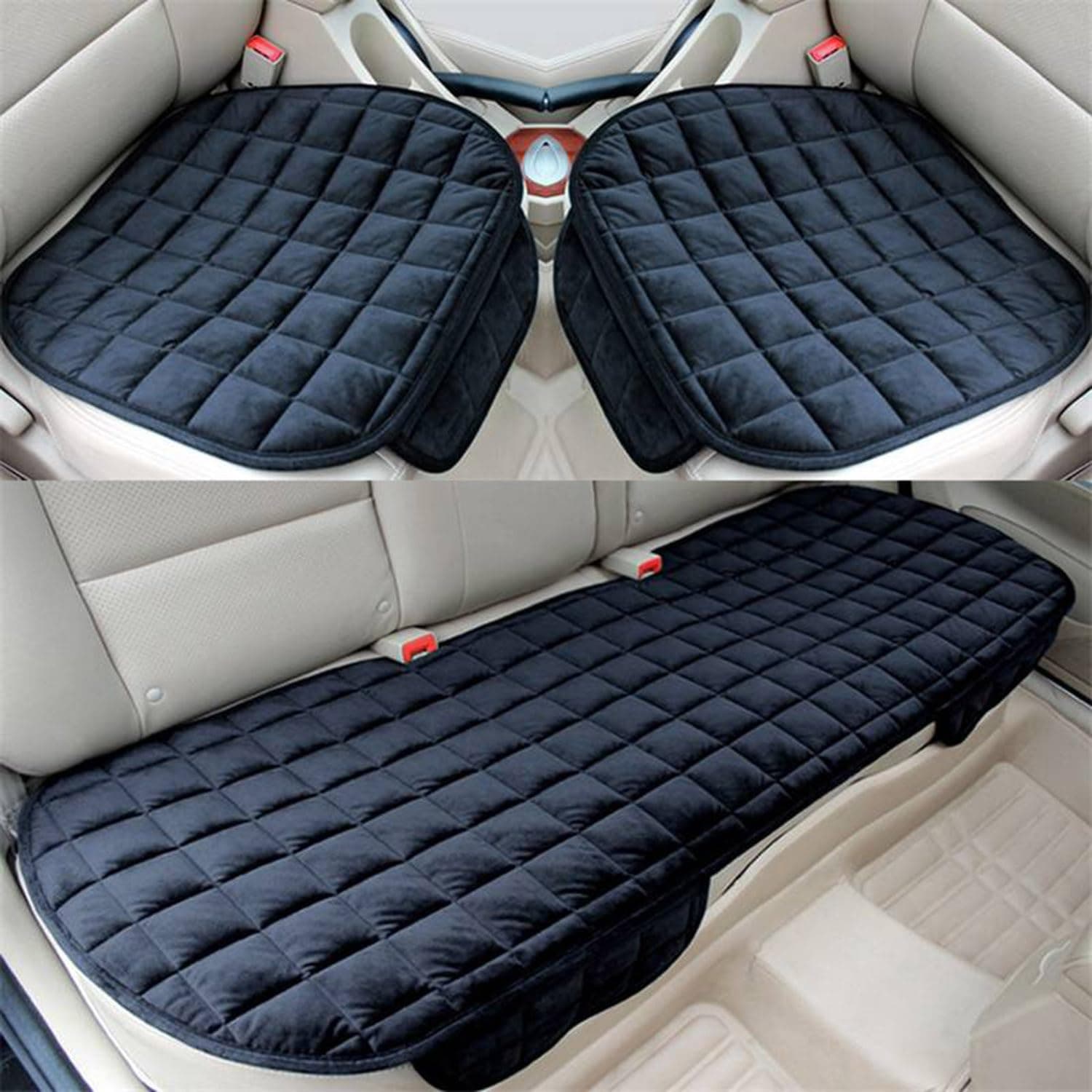 HSR Comfortable Ultra-Soft Memory Foam Car Seat Cover with Non-Slip Grip and Storage Pouch – Universal Fit, Car Seat Cover (Black 3 PCs)