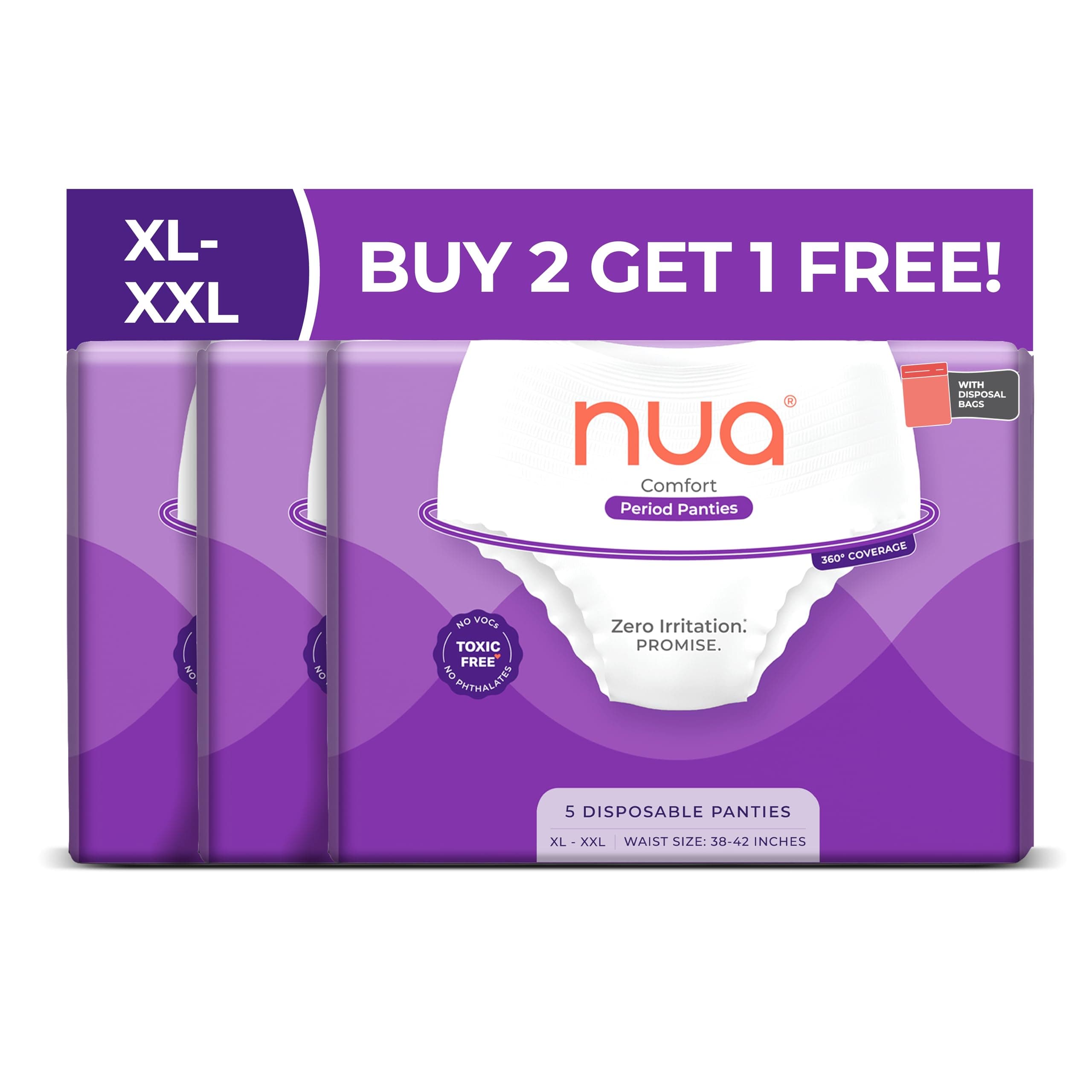 Nua 360° Comfort Period Pads (XL-XXL) | 15 Period Pads Pack of 3 | Ultra-Absorbent | Zero Irritation | 4x Comfort | For Heavy Flow | No rashes | Leakproof | Seamless | 100% Toxic-Free, Dermatologically Tested