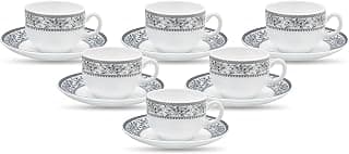 La Opala Diva, Sovrana Collection, Opal Glass Cup & Saucer Set 12 pcs, Persian Grey, White