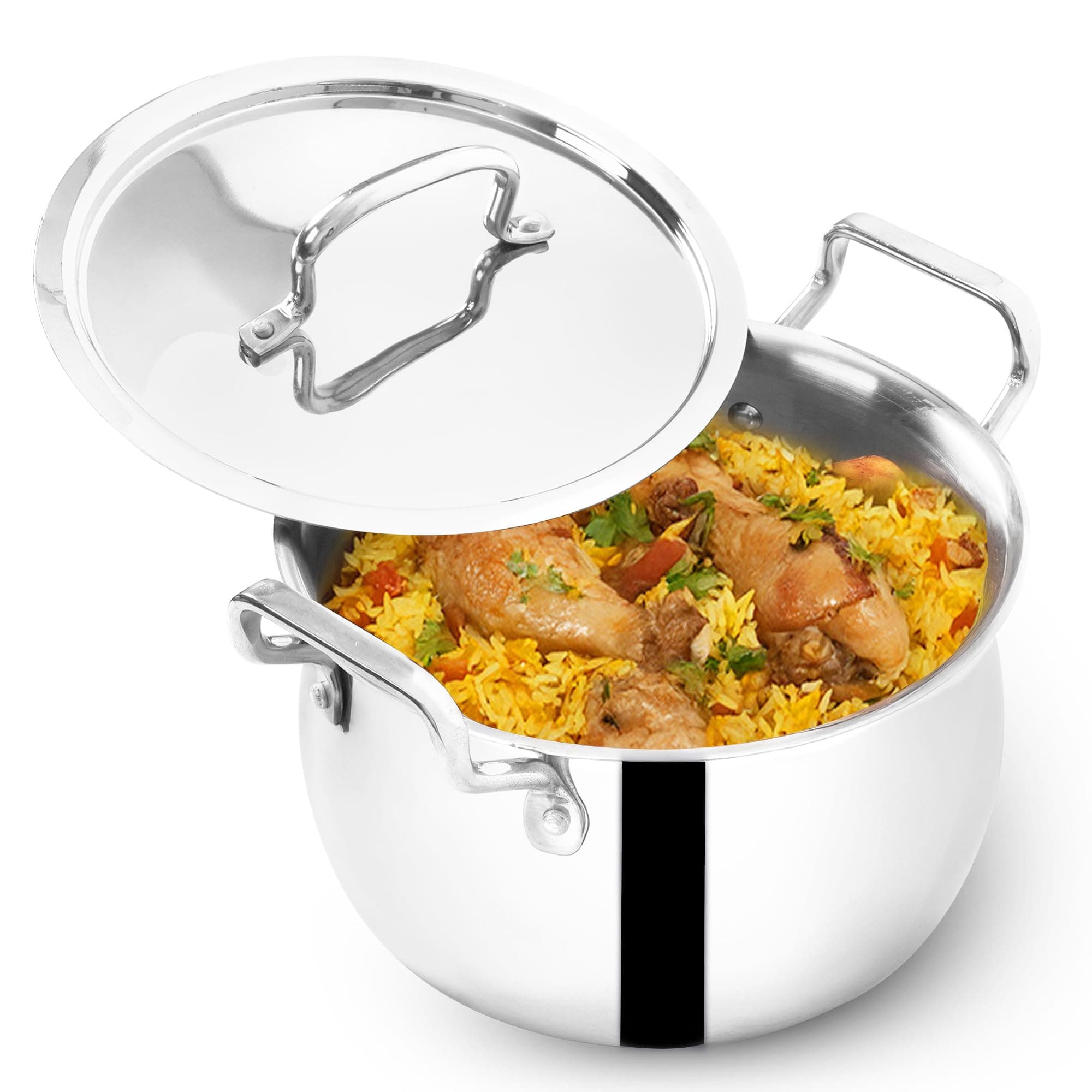 The Indus Valley Triply Stainless Steel Stock Pot 6.5 Liters with SS Lid/Briyani Pot Handi Shaped/Casserole | 24cm/ 9.44 inch,2.42kg | Induction Friendly | 100% Toxin-Free
