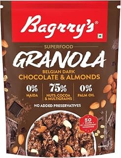 Bagrry's Superfood Granola Belgian Dark Chocolate & Almonds 400g | Fibre Rich Oats | Natural Cocoa | Plant-Based | High Fibre & Protein Crunchy Breakfast Cereal | Multigrain Cereal | Baked Granola | No Palm Oil