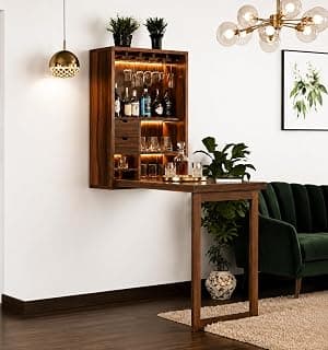 WELL KNOWN Furniture Solid Wood Bar Cabinet for Home | Wall Hanging Design Mini Bar & for Living Room (Natural) (Nature) bar Cabinet for Home