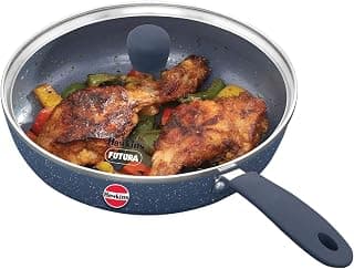 Hawkins Ceramic Nonstick Frying Pan, 24 cm Diameter, Induction Fry Pan with Glass Lid, Granite Omlette Egg Pan, Fish Pan, Blue (ICF23G)