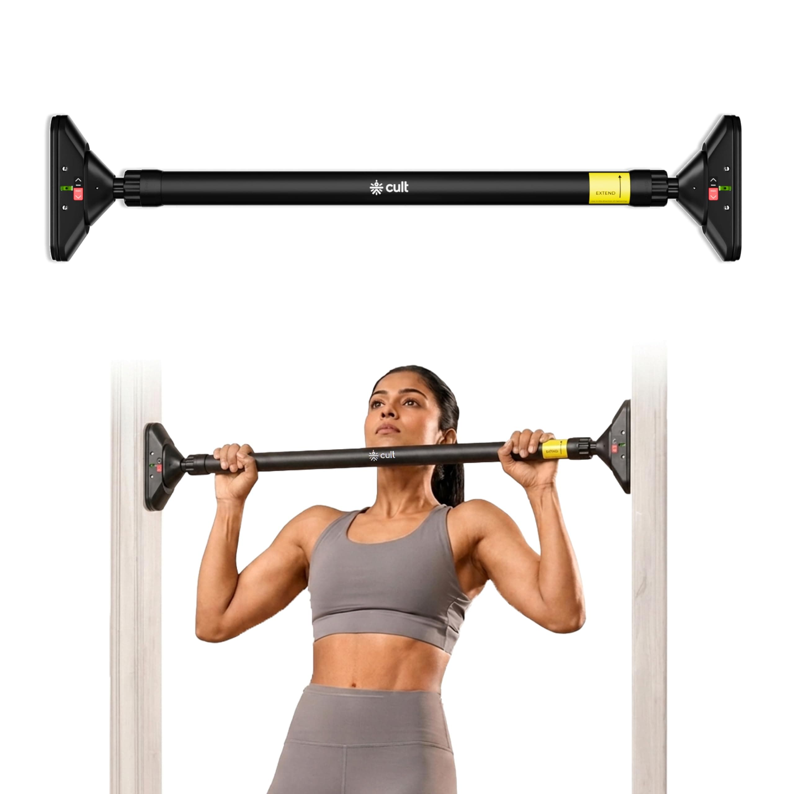 Cult Adjustable Pull-Up Bar for Home for Kids and Adults | 200 kg Weight Capacity | Heavy-Duty Steel Wall Mounted & Doorway Bar | Anti-Skid Grip Multi-Grip Pull-Up Bar for Home Workout | No-Drill Installation for Pull Ups, Chin Ups & Core Training | Size - 72-110 cm