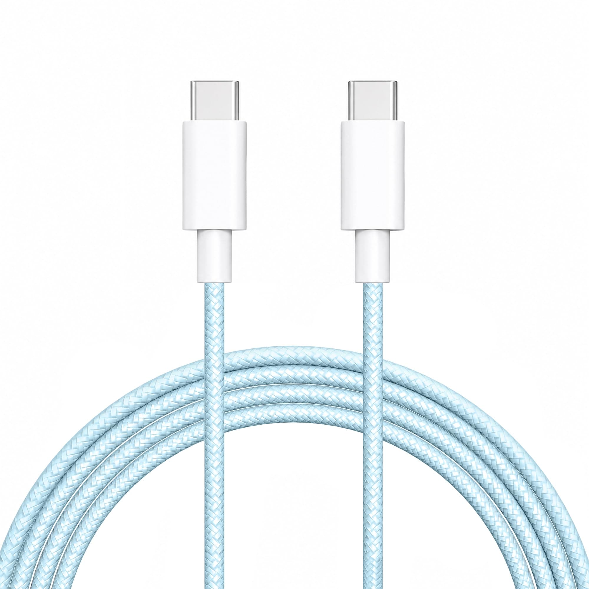 Sounce 65W USB-C to USB-C Braided Cable 1.5M | PD & PPS Fast Charging & High Speed Data Sync | Tangle Free | Compatible with All Type-C Enabled Devices | Blue