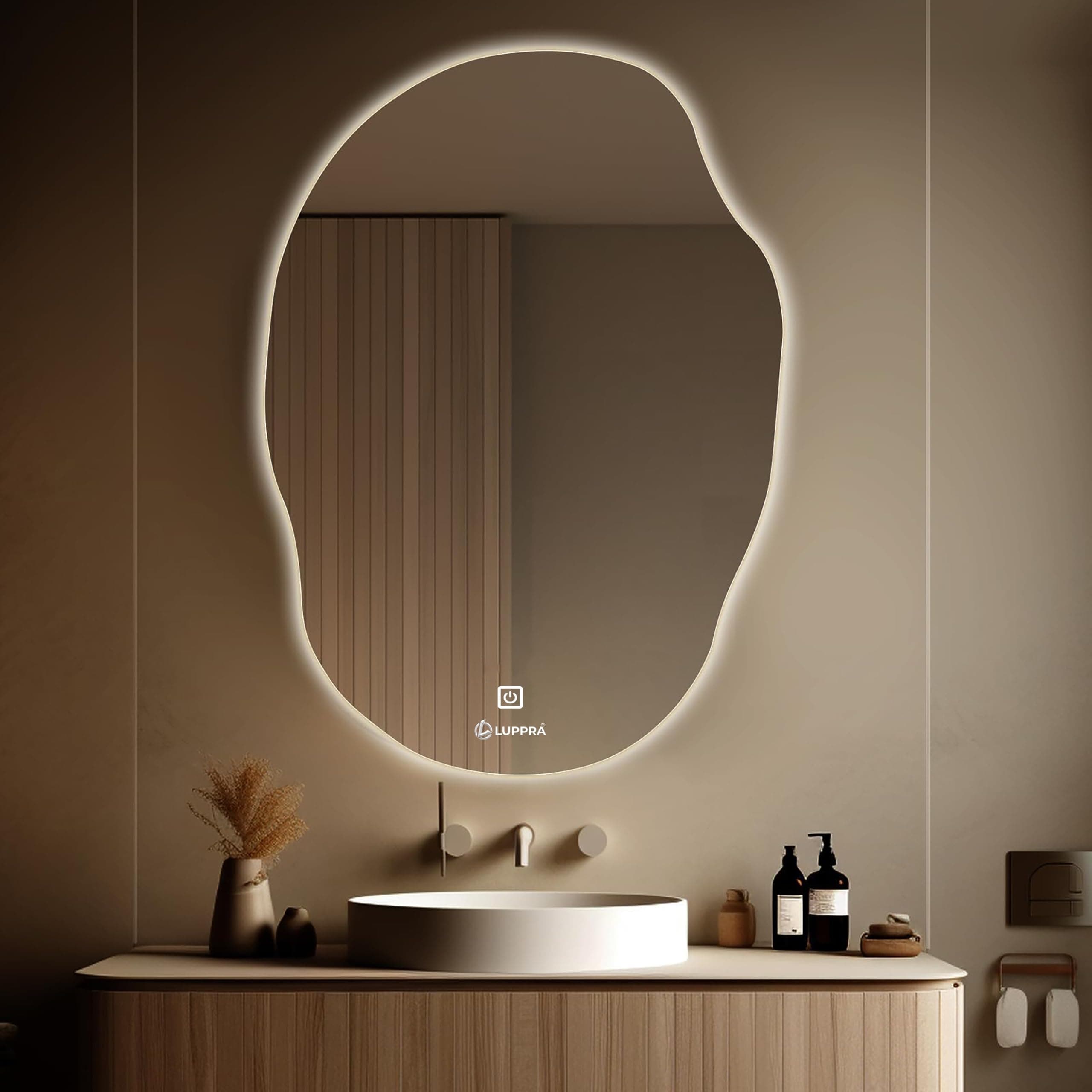 LUPPRA Glass 18x24 Inch Wall-Mounted LED Oval Mirror | Smart Sensor, 3-Color Light (Warm, White, Natural), Wash Basin Wall, Smart LED Design