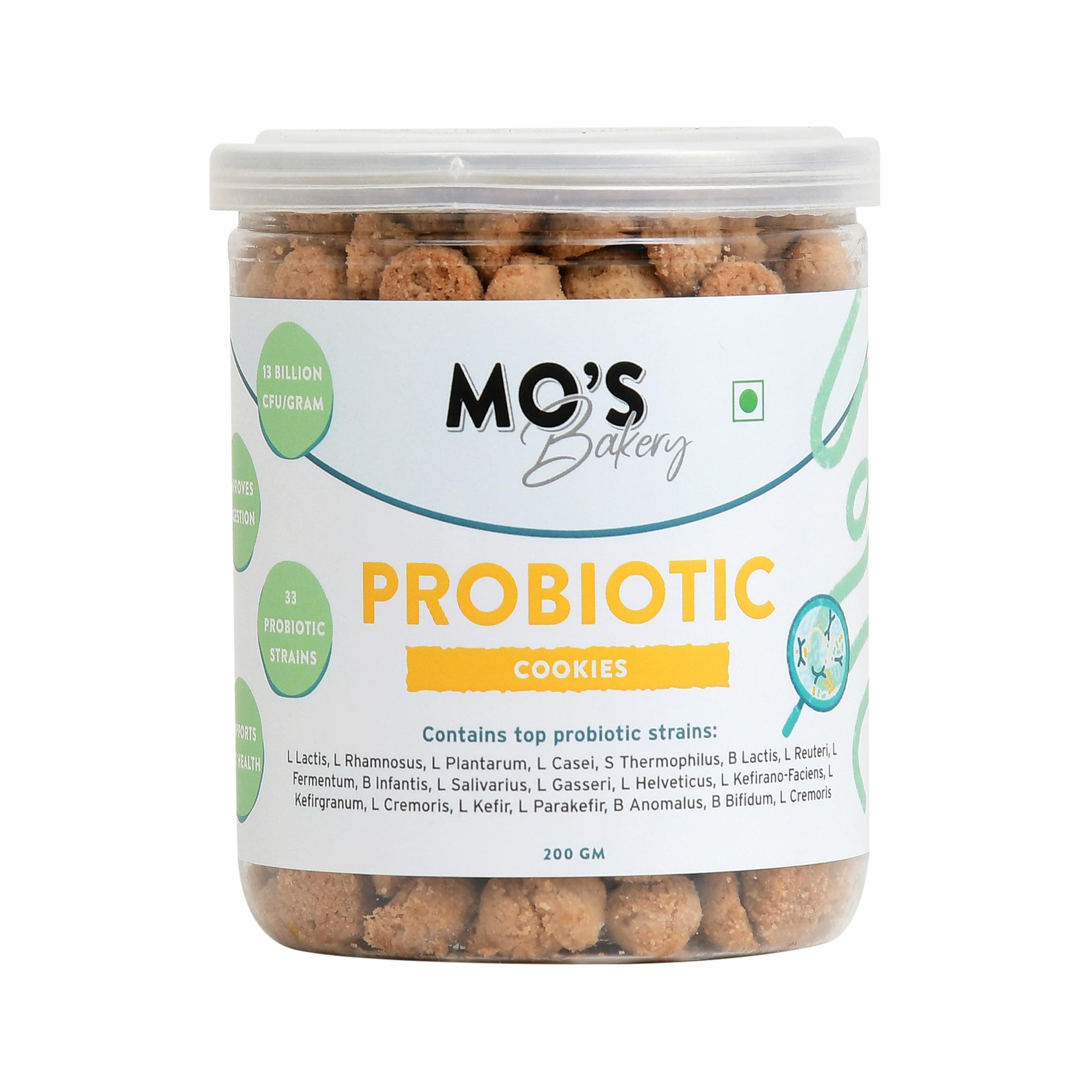 Mo's Probiotic Cookies,200 G | Unflavoured Cookies | Probiotic Supplement With 13 Billion CFU | 33 Probiotic Strains | Improve Digestion & Gut Health | Probiotics for Women | Snack Supplement
