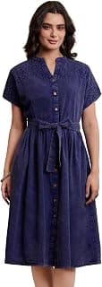Amazon Brand - Myx Women's Embroidered Shirt Dress | Cotton Blend | Below The Knee (Available in Plus Sizes)