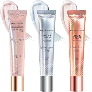 FACES CANADA Ultimate Glow Trio Pack of 3 | Strobe Cream Mini - Rose Gold + Peach + Silver (18ml x 3) | Primer + Highlighter + Moisturizer | Flawless Radiant Dewy Skin | Illuminating & Glowing Base