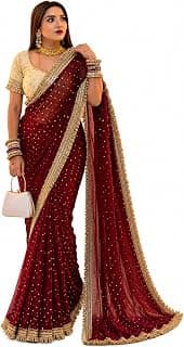 Yashika Women's Frendy Satin Butti Saree with Blouse Piece for Traditional Ethnic Wear Sari