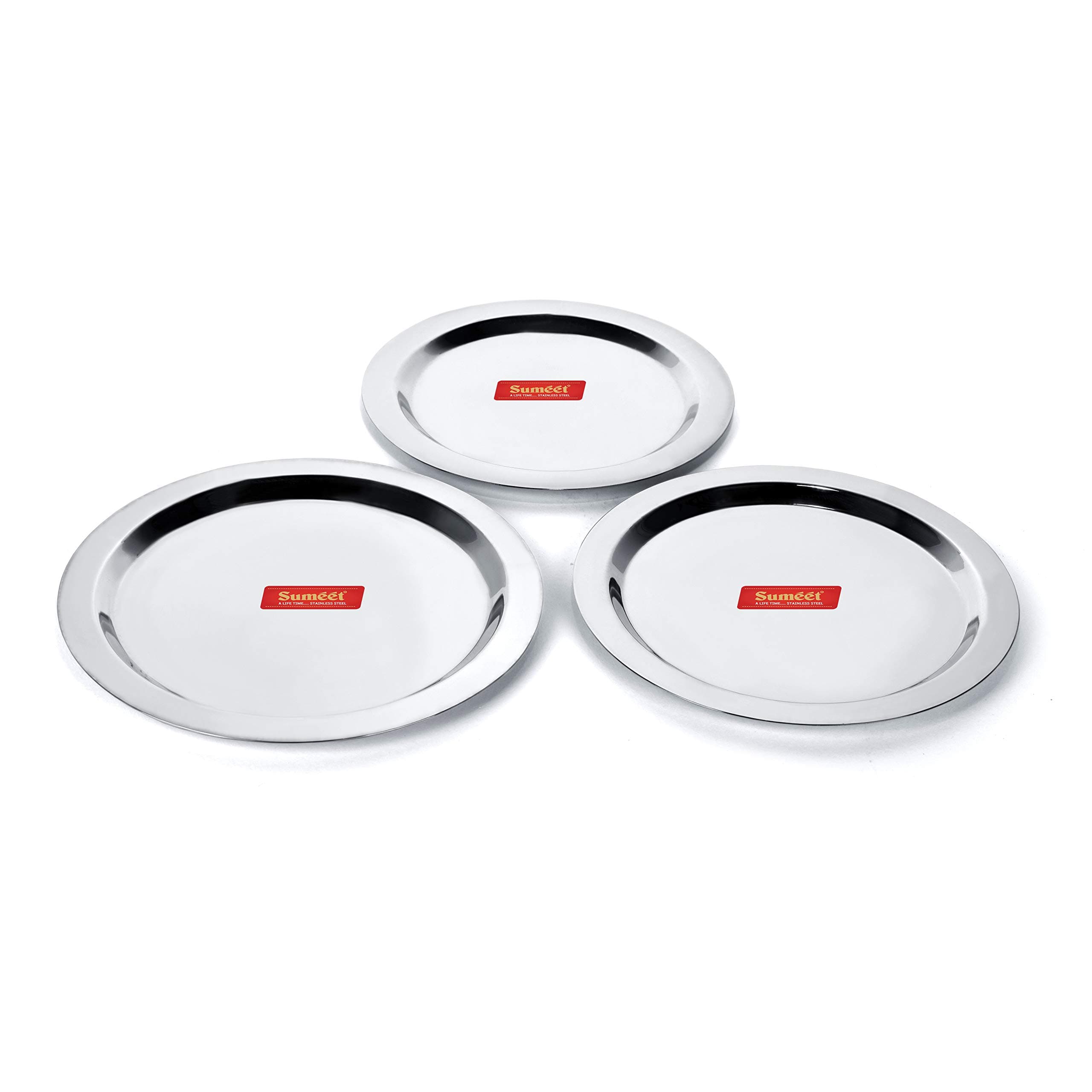 Sumeet Stainless Steel Heavy Gauge Ciba/Lids/Tope Cover Set Of 3 Pcs (Size - 18.8Cm, 20Cm, 21.3Cm, Silver)