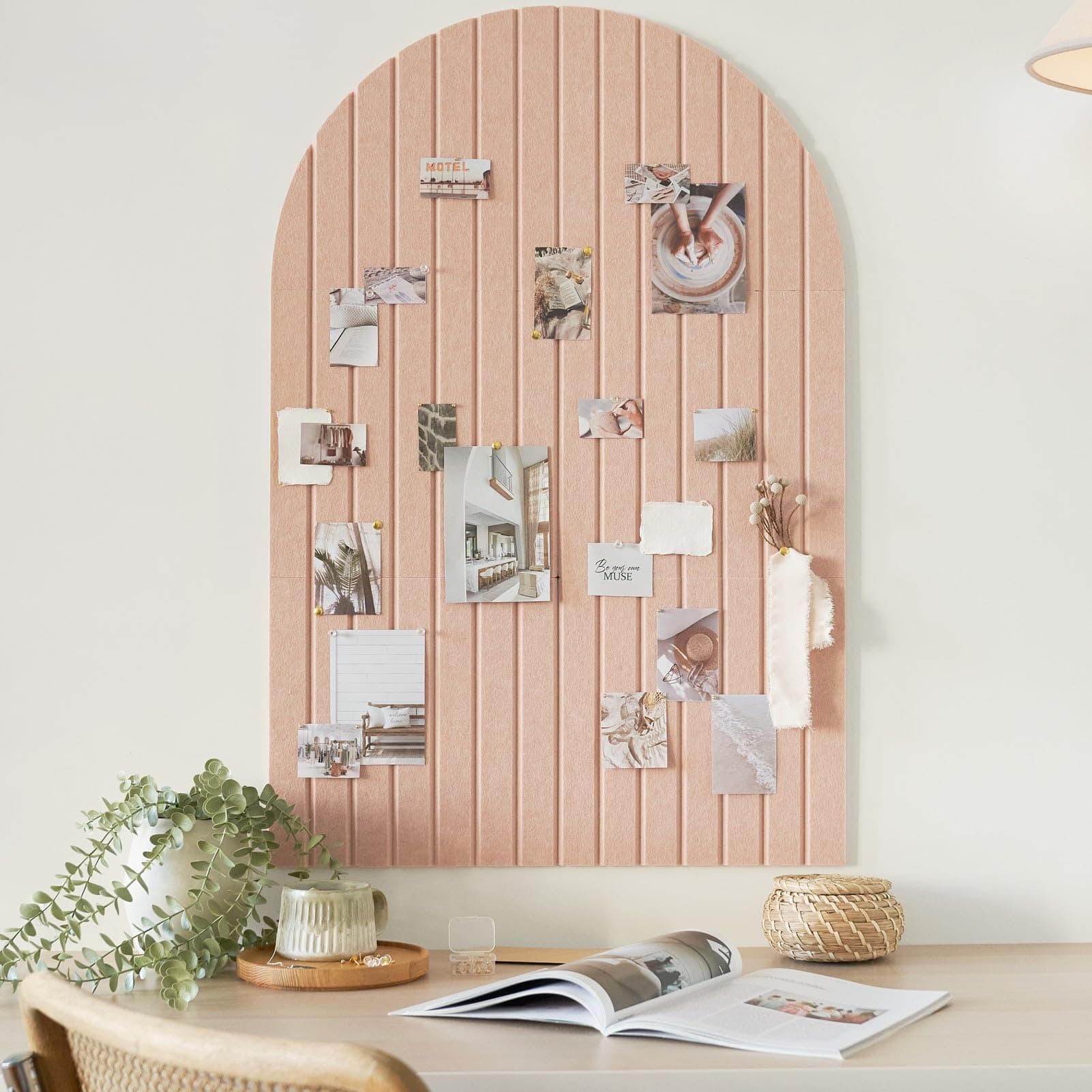 Climberty® Arched Felt Bulletin Board 35x24 Inch Wall Pin Board for Photos Notes Schedules Mood Board Home Office Bedroom Decor, Ribbed Felt Notice Board (Light Pink)
