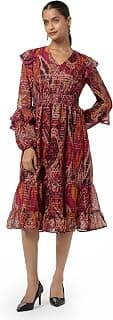 ONLY Women's Floral Printed Fit & Flare Midi Dress