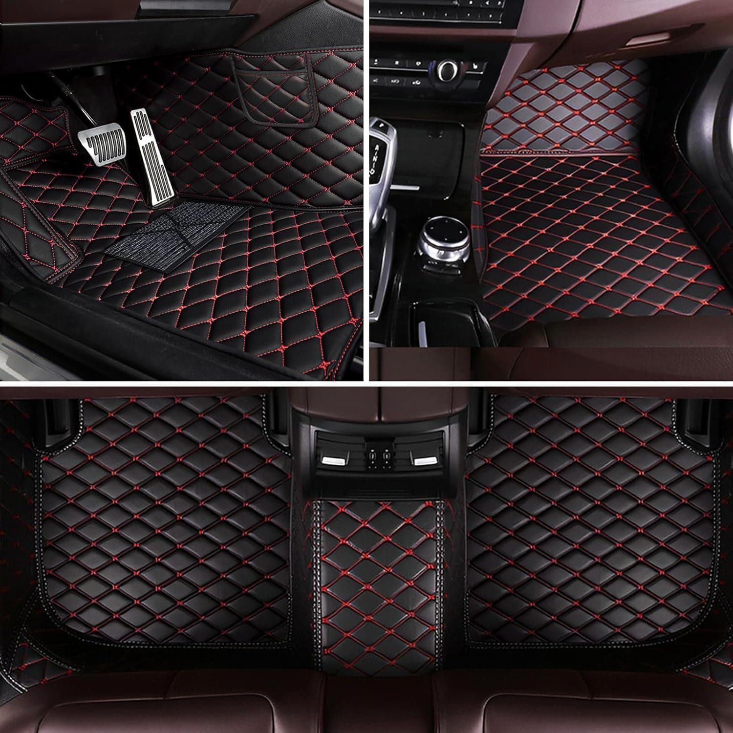 Premium 7D Car Floor Mat Full Set for Maruti Suzuki Swift Model (2010-2014)|| Luxury Leather with Grass Mat Complete Set || 100% Waterproof and Washable || Color : (Black and Red)