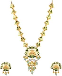 VOYLLA Festive Hues Peacock Gold-Based Oxidised Necklace Set For Women, Womens Jewellery Set, Gift For Women, Womens Gift, Gift For Her