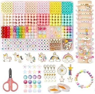 ZORVO® Bracelet Making Set, Clay Beads Kit, Macaron Color Beads for Bracelet Making for Girls Kids, Letter Beads with Unicorn Pendants, Crystal Star Flower Hair Beads Set for DIY Jewellery Crafts (Unicorn)
