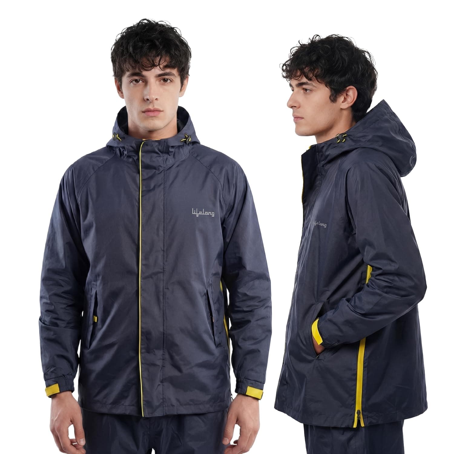 Lifelong Men's Raincoat Set | Waterproof Polyester Double-Coated Reversible Rain Suit | Hooded Jacket with Inner Mobile Pocket & Pants | Standard Length for Hiking, Camping XXL
