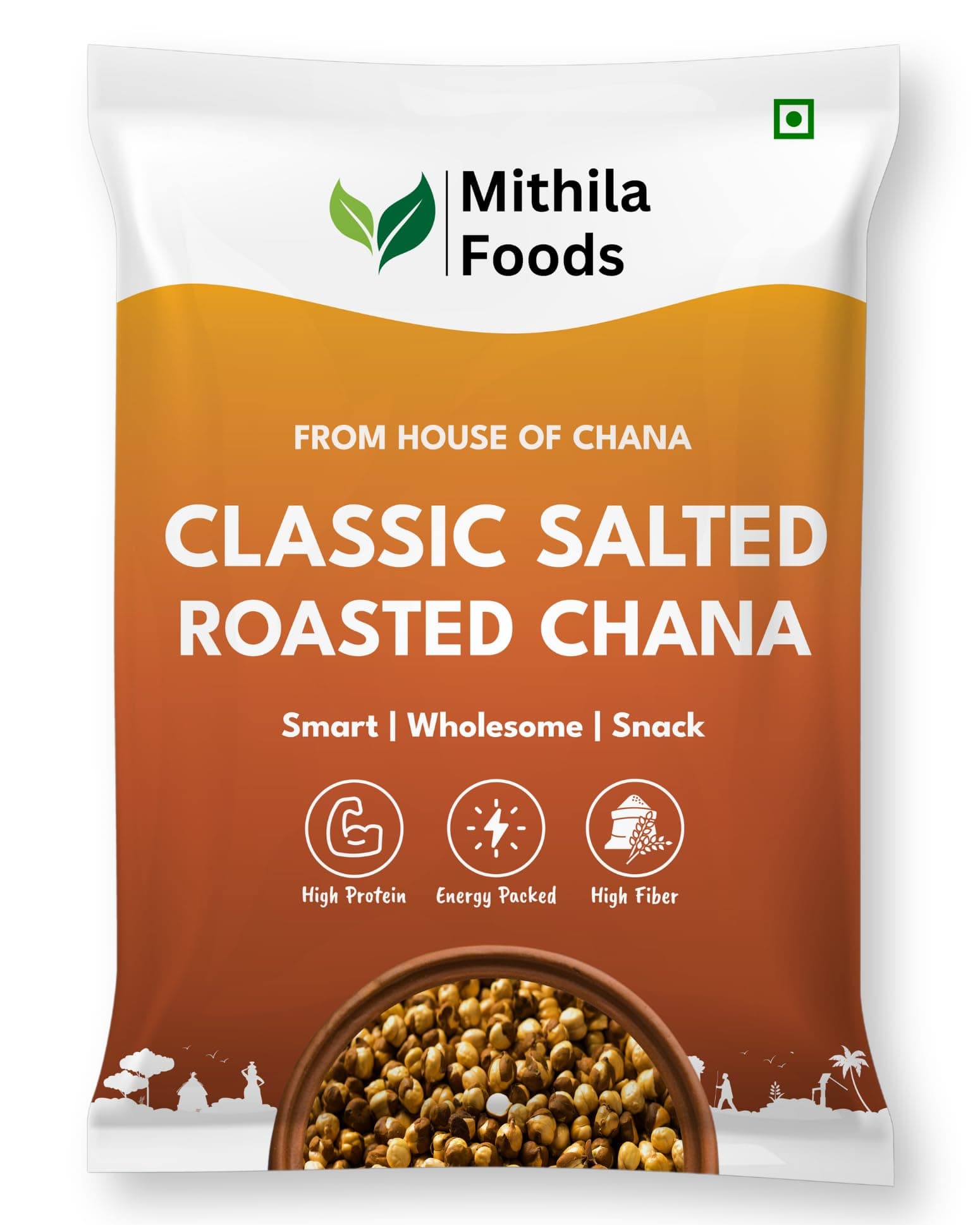 MITHILA FOODS 1 kg Roasted Chana Desi Chickpeas | Whole with Skin | Healthy Crunchy Vegan Gluten-Free High Protein Snack | Authentic Traditional Bihari Bhuna Chana Snacks