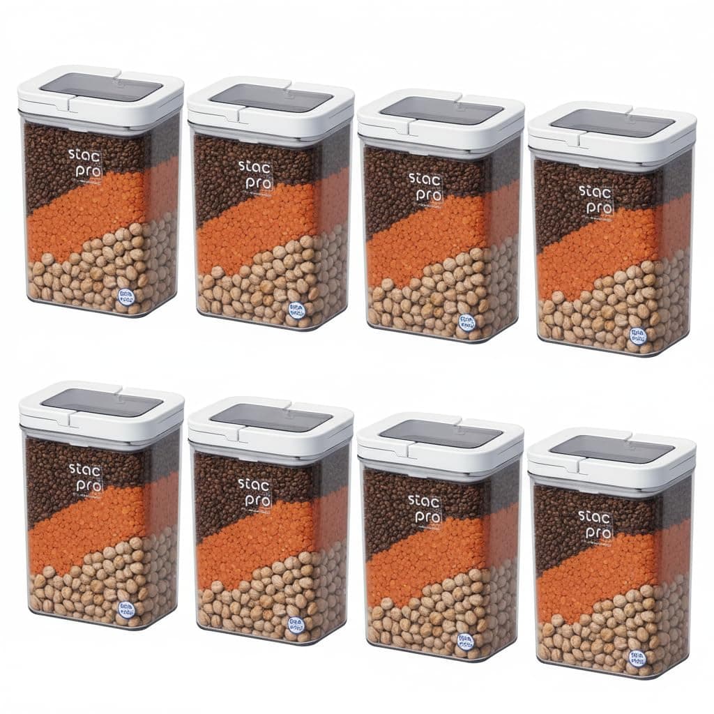 StacPro FlipLock Airtight Food Storage Container Pack of 8, 2700 ML | Clear & Transparent Lid, BPA-Free, Leakproof, Stackable Kitchen Canister for Dry Goods, Cereal, Snacks & Pantry Organization
