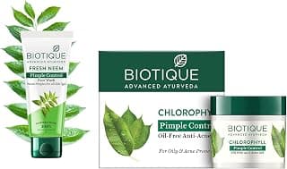 Biotique Bio Neem Purifying Face Wash For All Skin Types, 150ml & Bio Chlorophyll Oil Free Anti-Acne Gel & Post Hair Removal Soother For Oily & Acne Prone Skin, 50g