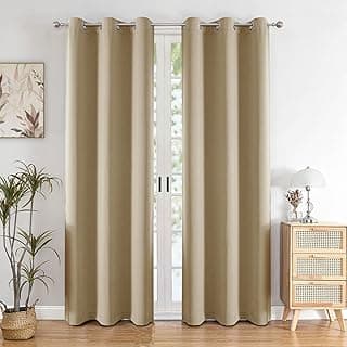 HOMEMONDE Solid Blackout Curtains 7 Feet Long Set of 2 - Thermal Insulated Curtains for Door, 70% Room Darkening Drapes for Living Room, Bedroom, 84 Inches, (Beige, 213.36 x 118 CM)