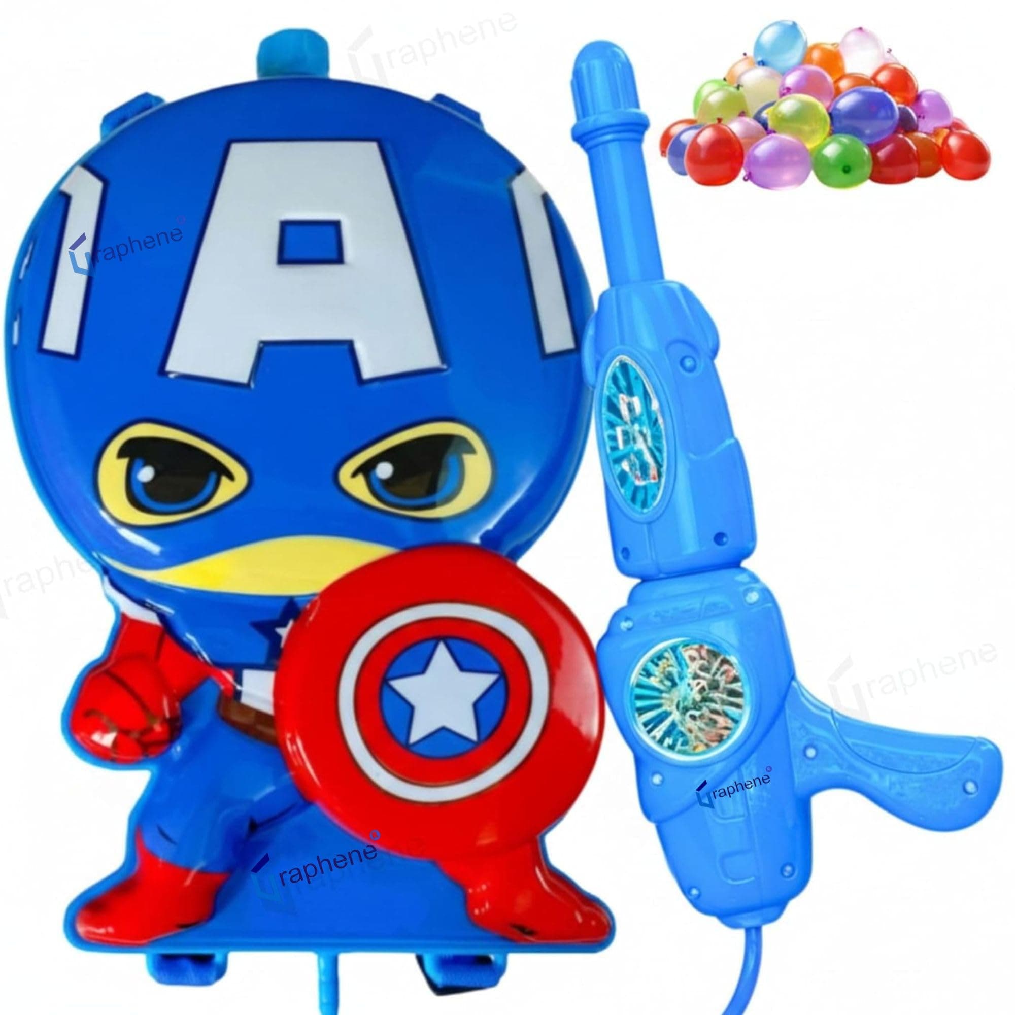 GRAPHENE Blue Holi Pichkari Water Gun for Kids 3 L Backpack Tank Pichkari Leak Proof High Pressure Water Spray Pistol with Adjustable Straps 100 Water Balloons Kids Boys Girls & Summer Outdoor Play