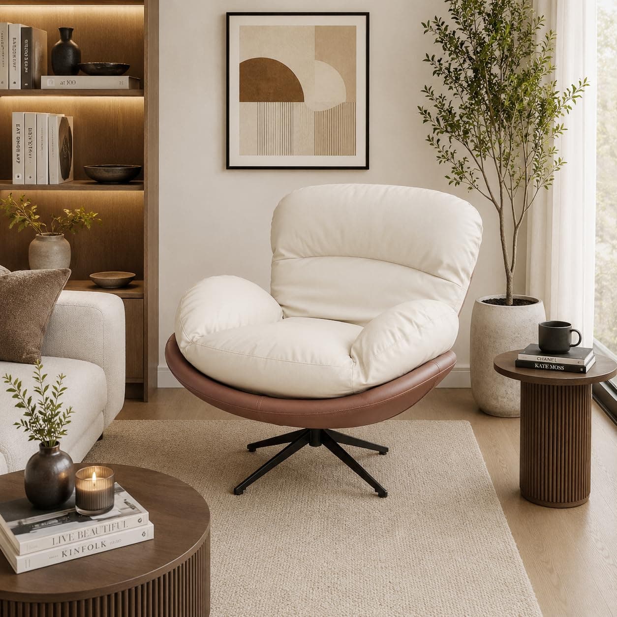 The Attic Shella Lounge Chair,AraComfy Chair for Living Room, Relaxing Chair for Bedroom, 360 Chair,Peach, Beige