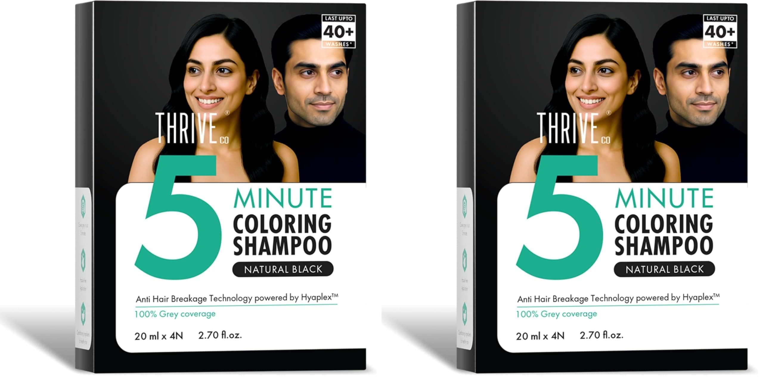 ThriveCo Hair Coloring Shampoo, Natural Black | 5-Minute Instant Hair Dye Color Shampoo | 100% Coverage for Grey Hair | Ammonia-Free, Long Lasting | Glossy Finish with Hyaplex™ | for Men & Women | Pack of 8 x 20ml (80ml)