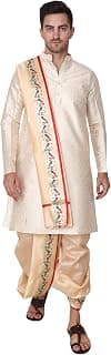 Rameshwaram Fabrics Men’s Sherwani Style Dhoti Kurta Set with Angavastram | Traditional Indian Groom Dress | Ethnic Kurta Set for Wedding, Engagement, Festival