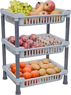 TEX-RO 3-Layer Kitchen Rack Stand/Multipurpose Rack for Storage/Vegetable Stand for Kitchen Storage Rack/Durable Kitchen Racks for Storage (Grey)