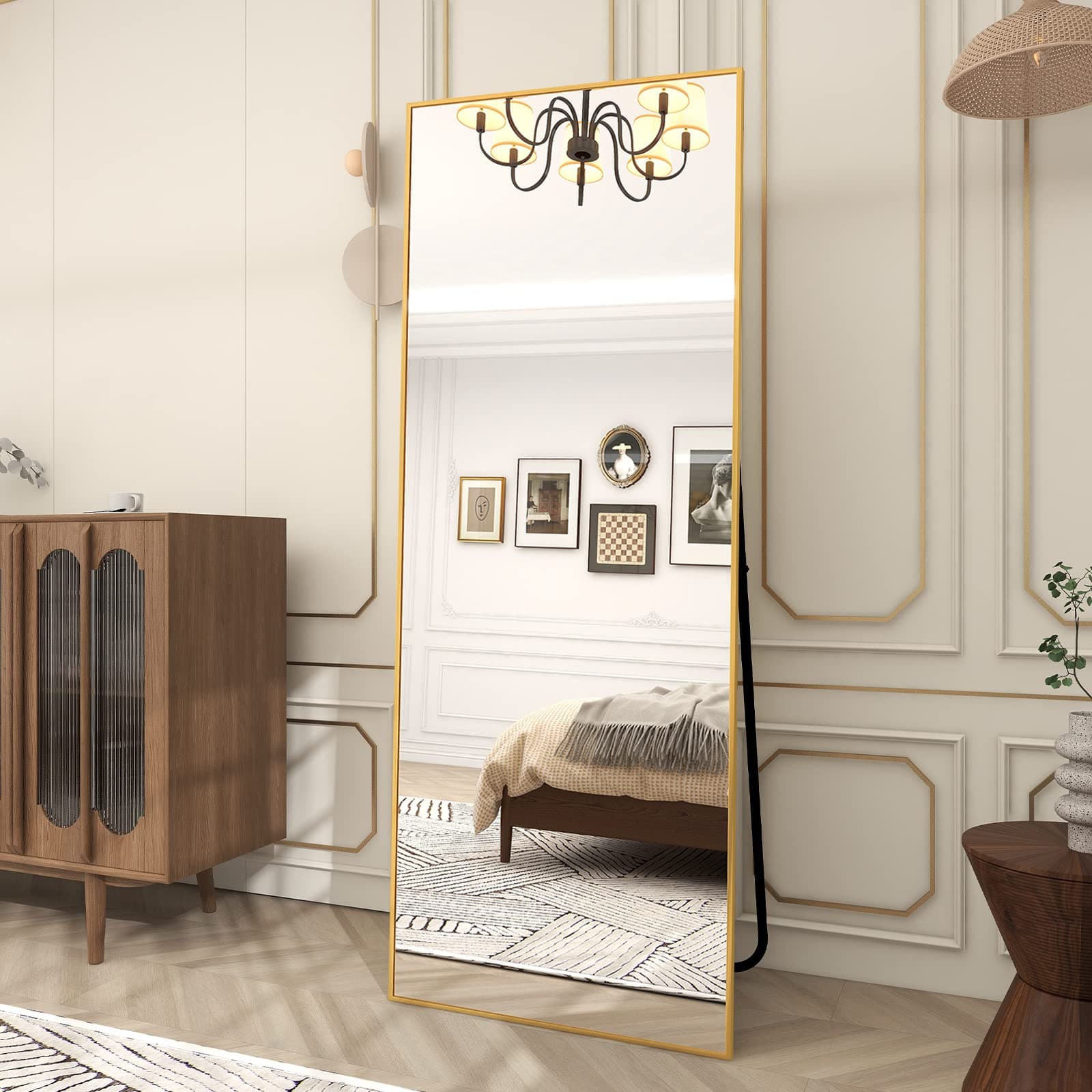 BEAUTYPEAK Full Length Mirror 64"x21", Standing Rectangle Floor or Wall-Mounted Mirrors for Living Room, Bedroom, Gold