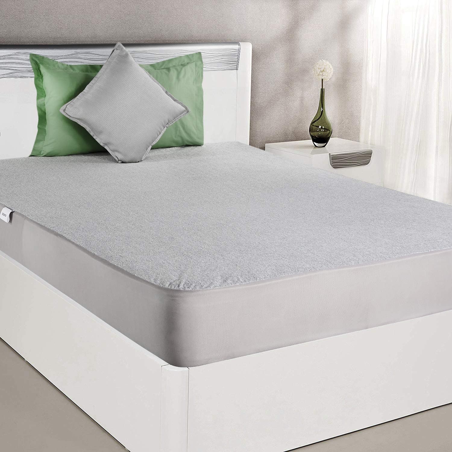 Amazon Brand - Solimo Melange Fabric Water Resistant Mattress Protector, 75x36 inches, Single Bed Size (Grey)