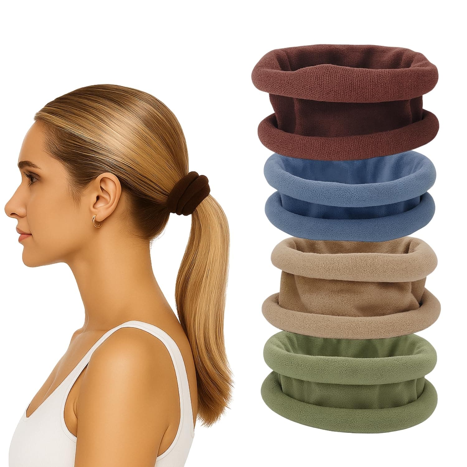 ANNA CREATIONS 4 Pcs Cotton Hair Rubber Bands for Women & Girls – Soft Elastic Ponytail Holders – No Damage Hair Ties for Thick, Long, Curly Hair – Multicolor Stylish Scrunchies