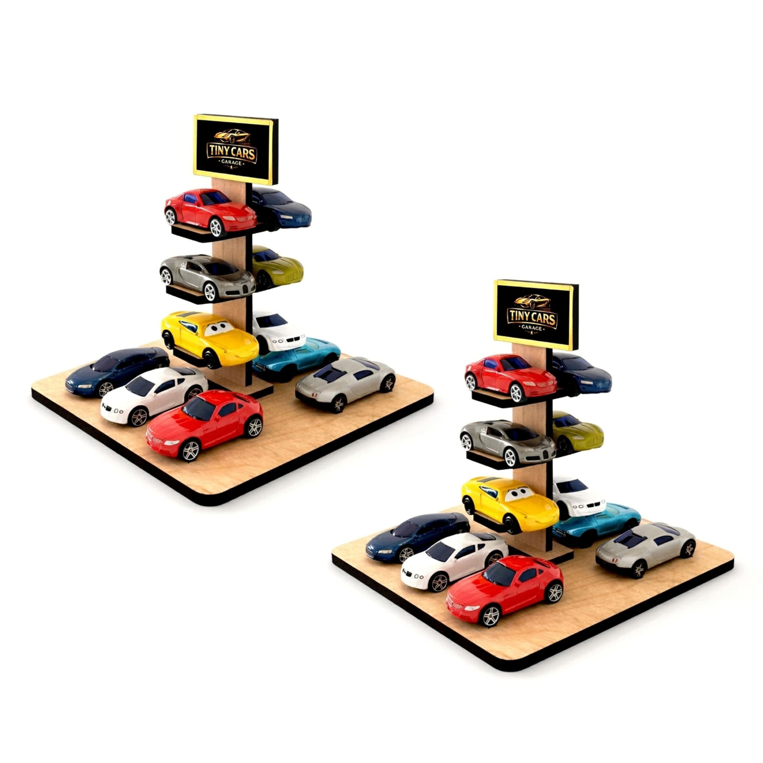 Toy Garage for Hot Wheels Cars – Wall Hanging Car Parking Rack | 12-Car Toy Car Organizer (1:64 Diecast) | MDF/Wood Car Storage Shelf for Kids Bedroom & Playroom (Cars Not Included) (Pack of 2)