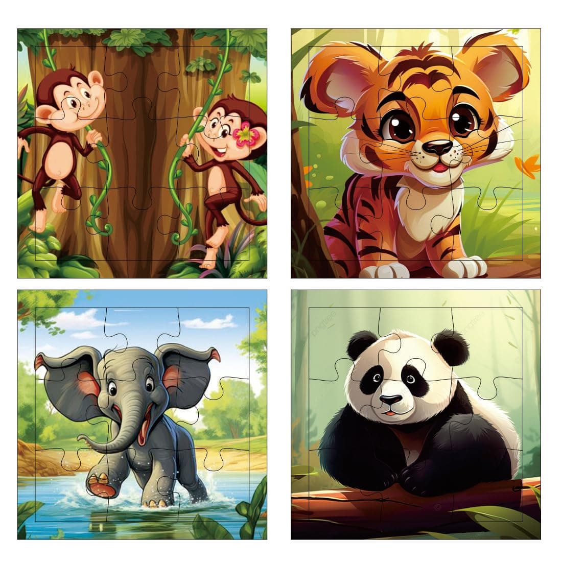 Otidge Wooden Jigsaw Puzzle Games for Kids | Brain Games | Pack of 4 | 6X6 Inches Puzzles for Ages 3+ (Animals)